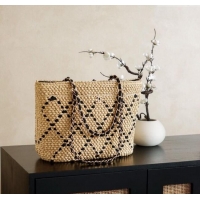 New Fashion Chanel Raffia Straw Large Shopping Bag CH101003 Beige/Black 2025
