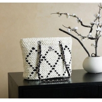 Top Quality Chanel Raffia Straw Small Shopping Bag CH101003 White/Black 2025