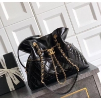 Luxury Classic Chanel Waxy Leather Shopping Bag CH1010 Black/Gold 2025