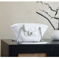 Buy Classic Chanel Raffia Straw and Calfskin Small Shopping Bag AS5951 White 2025