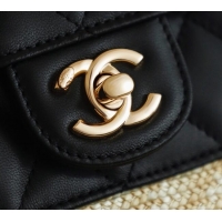 Modern Classic Chanel Raffia Straw and Calfskin Large Shopping Bag AS5951 Beige/Black 2025