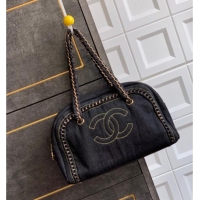New Stylish Chanel Denim Bowling Bag CH101004 Black/Gold 2025