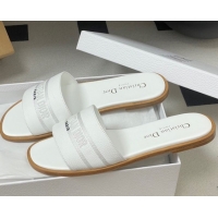 Best Grade Dior Dway Flat Slides Sandal in Grained Calfskin Leather White 0822065