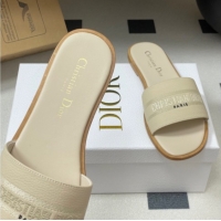 Charming Dior Dway Flat Slides Sandal in Grained Calfskin Leather Light Beige 50822067