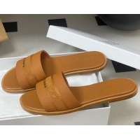 Top Grade Dior Dway Flat Slides Sandal in Grained Calfskin Leather Brown 50822068