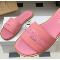 Shop Duplicate Dior Dway Flat Slides Sandal in Grained Calfskin Leather Pink 50822069