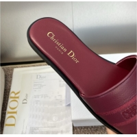 Good Quality Dior Dway Flat Slides Sandal in Grained Calfskin Leather Burgundy 0822070