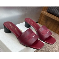Good Product Dior Dway Heel Slides Sandal 4cm in Grained Calfskin Leather Burgundy 50822071