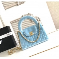 Best Price Chanel Velvet Mini Kelly Shopping Bag AS4416 Light Blue 2025