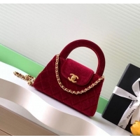 Modern Classic Chanel Velvet Mini Kelly Shopping Bag AS4416 Red 2025