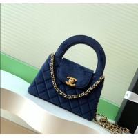 Buy Grade Chanel Velvet Mini Kelly Shopping Bag AS4416 Dark Blue 2025