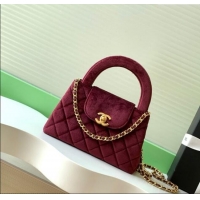 High Quality Chanel Velvet Mini Kelly Shopping Bag AS4416 Dark Red 2025