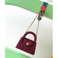 Top Quality Chanel Velvet Mini Kelly Shopping Bag AS4416 Dark Burgundy 2025