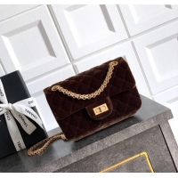 Original Cheap Chanel Velvet Mini 2.55 Flap Handbag AS0874 Coffee Brown 2025