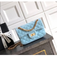 Best Quality Chanel Velvet Mini 2.55 Flap Handbag AS0874 Ice Blue 2025