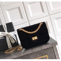 New Product Chanel Velvet Mini 2.55 Flap Handbag AS0874 Black 2025