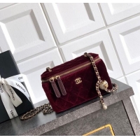 New Luxury Chanel Velvet Vanity Case with Chain and Strass Ball CH101007 Burgundy 2025
