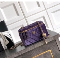 Most Popular Chanel Velvet Vanity Case with Chain and Strass Ball CH101007 Purple 2025