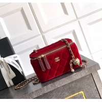 Inexpensive Chanel Velvet Vanity Case with Chain and Strass Ball CH101007 Red 2025