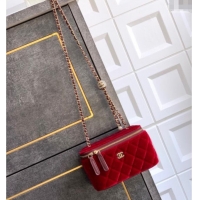 Inexpensive Chanel Velvet Vanity Case with Chain and Strass Ball CH101007 Red 2025