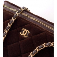 New Style Chanel Velvet Vanity Case with Chain and Strass Ball CH101007 Coffee Brown 2025