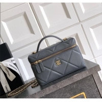 New Stylish Chanel Grained Shiny Calfskin Vanity Case with Chain and Top Handle AP4936 Steel Grey 2025