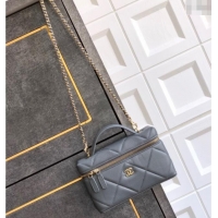New Stylish Chanel Grained Shiny Calfskin Vanity Case with Chain and Top Handle AP4936 Steel Grey 2025