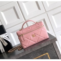 Classic Cheap Chanel Grained Shiny Calfskin Vanity Case with Chain and Top Handle AP4936 Cherry Pink 2025