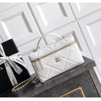 Buy Classic Chanel Grained Shiny Calfskin Vanity Case with Chain and Top Handle AP4936 White/Gold 2025