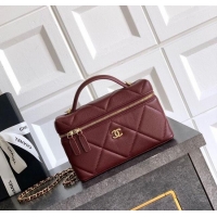 Classic Specials Chanel Grained Shiny Calfskin Vanity Case with Chain and Top Handle AP4936 Burgundy 2025