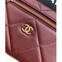 Classic Specials Chanel Grained Shiny Calfskin Vanity Case with Chain and Top Handle AP4936 Burgundy 2025