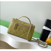 Original Cheap Chanel Grained Shiny Calfskin Vanity Case with Chain and Top Handle AP4936 Yellow Green 2025