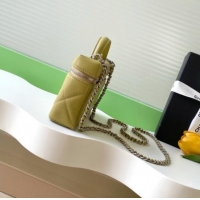 Original Cheap Chanel Grained Shiny Calfskin Vanity Case with Chain and Top Handle AP4936 Yellow Green 2025