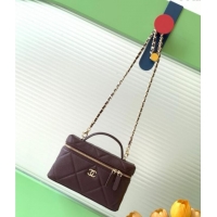 Newly Launched Chanel Grained Shiny Calfskin Vanity Case with Chain and Top Handle AP4936 Dark Brown/Gold 2025
