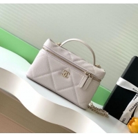New Design Chanel Grained Shiny Calfskin Vanity Case with Chain and Top Handle AP4936 Pale Grey/Gold 2025