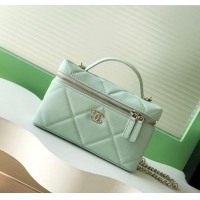 Spot Bulk Chanel Grained Shiny Calfskin Vanity Case with Chain and Top Handle AP4936 Light Green/Gold 2025