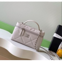 Top Quality Chanel Grained Shiny Calfskin Vanity Case with Chain and Top Handle AP4936 Pale Grey/Silver 2025