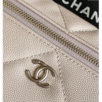 Top Quality Chanel Grained Shiny Calfskin Vanity Case with Chain and Top Handle AP4936 Pale Grey/Silver 2025