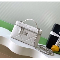 Buy Classic Chanel Grained Shiny Calfskin Vanity Case with Chain and Top Handle AP4936 White/Silver 2025