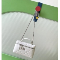 Buy Classic Chanel Grained Shiny Calfskin Vanity Case with Chain and Top Handle AP4936 White/Silver 2025