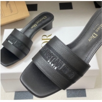 Buy Discount Dior Dway Heel Slides Sandal 4cm in Grained Calfskin Leather Black 0822072