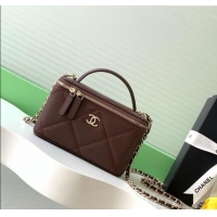 Buy Classic Chanel Grained Shiny Calfskin Long Vanity with Chain and Top Handle AP4933 Brown 2025