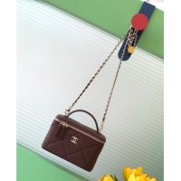 Buy Classic Chanel Grained Shiny Calfskin Long Vanity with Chain and Top Handle AP4933 Brown 2025