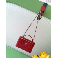 New Design Chanel Grained Shiny Calfskin Long Vanity with Chain and Top Handle AP4933 Red 2025