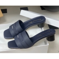 Good Looking Dior Dway Heel Slides Sandal 4cm in Grained Calfskin Leather Deep Blue 0822074