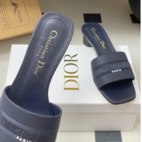 Good Looking Dior Dway Heel Slides Sandal 4cm in Grained Calfskin Leather Deep Blue 0822074