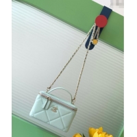 Top Quality Chanel Grained Shiny Calfskin Long Vanity with Chain and Top Handle AP4933 Light Green 2025