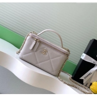 Buy Classic Chanel Grained Shiny Calfskin Long Vanity with Chain and Top Handle AP4933 Pale Grey 2025