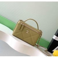 New Release Creation Chanel Grained Shiny Calfskin Long Vanity with Chain and Top Handle AP4933 Yellow Green 2025
