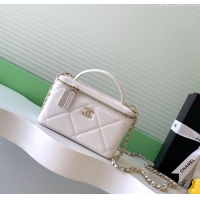 Inexpensive Chanel Grained Shiny Calfskin Long Vanity with Chain and Top Handle AP4933 White 2025